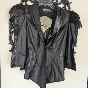 Lip Service Y2K Black Faux Leather Jacket Women’s XS | Feather Trim Cutout